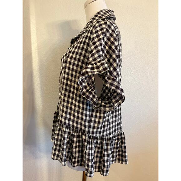 UMGEE Blouse | Black White Gingham Ruffle Sleeve Peasant Cottagecore | MEDIUM - Picture 3 of 6